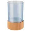 Glazen windlicht met houten voet