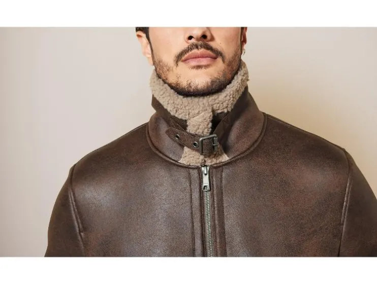 Heren bikerjack met imitatiebont