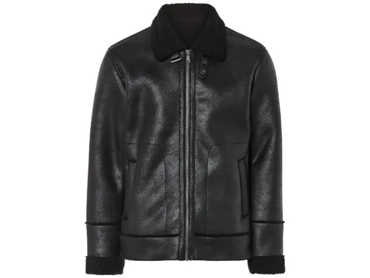 Heren bikerjack met imitatiebont